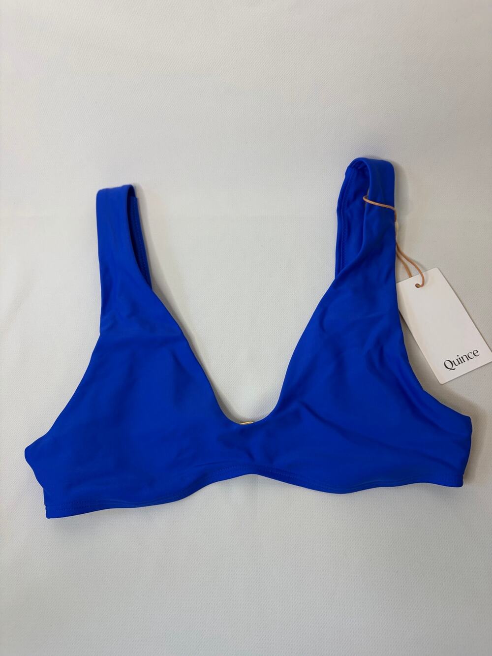 Quince Italian Plunge Bikini Top Electric Blue Size Small NEW NWT